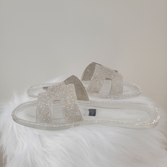 Steve Madden Clear Rhinestone Encrusted Jelly Sandals/ Slides - Picture 8 of 10